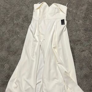 Strapless white pantsuit dress
